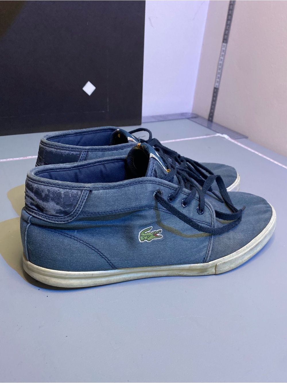 LACOSTE AMPTHILL DARK BLUE CANVAS HIGH TOP SNEAKERS MENS 10US